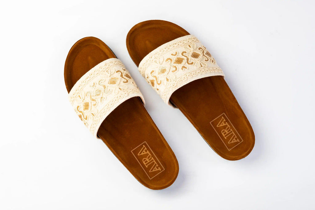 Slipper-Cream Embroidery