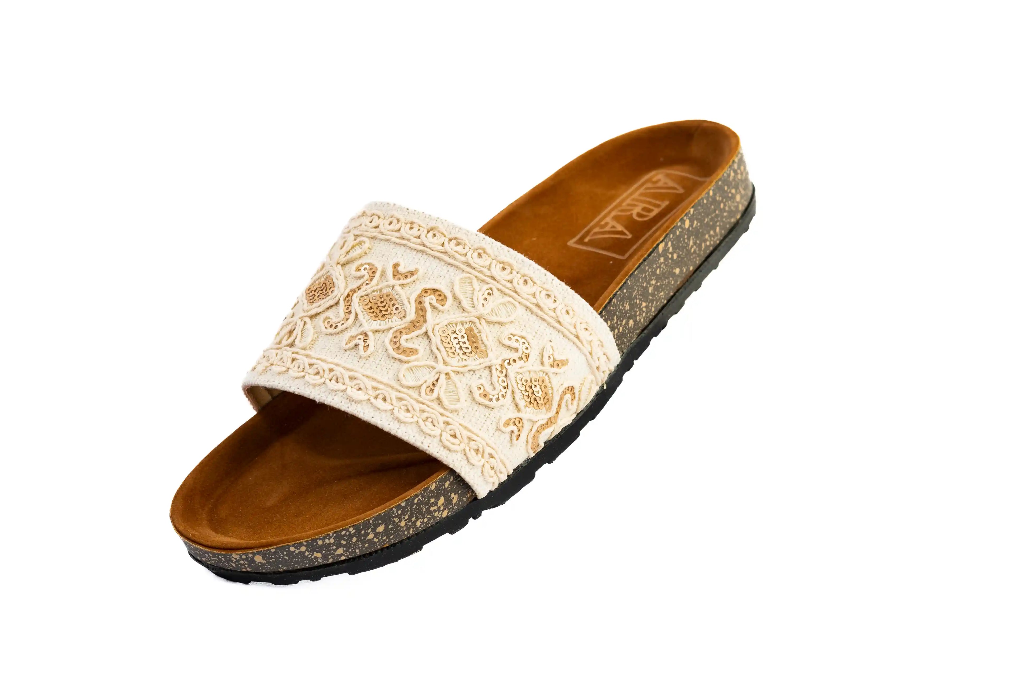 Slipper-Cream Embroidery